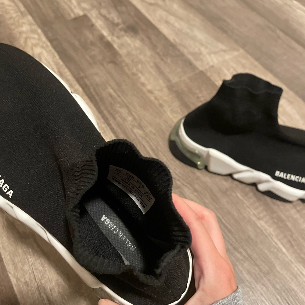 Balenciaga Black Knit Sneakers with White Sole - Picture 6 of 7